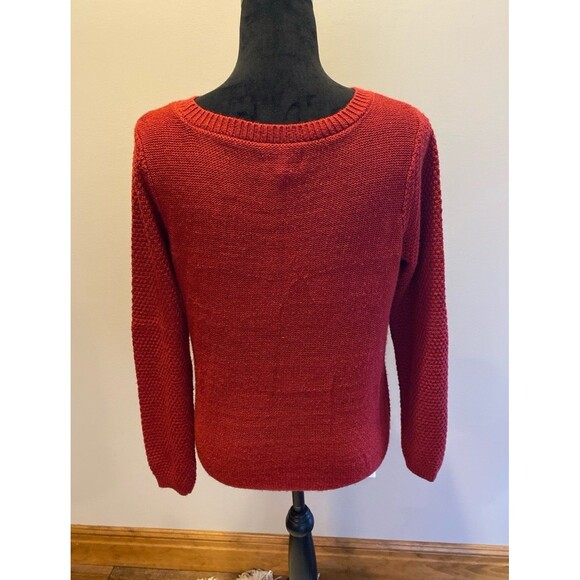 Croft & Barrow Solid Color Burgundy Sweater Fair Isle Style Neckline Sz Medium - Picture 4 of 10